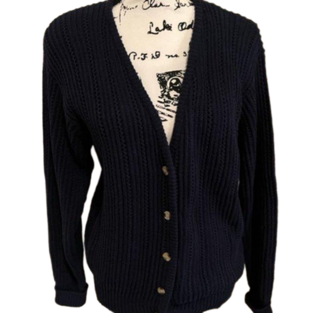 Vintage Christopher and Banks Navy Blue Cardigan Sweater Size Medium